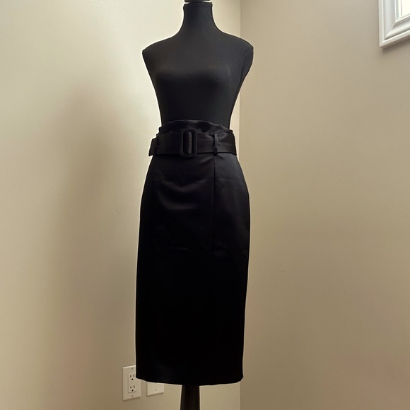 COAST Black Satin Belted Pencil Skirt - Picture 3 of 8